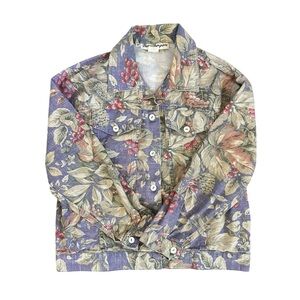 Vintage Norm Thompson Muted Floral Tapestry Denim Jacket Women’s Size M